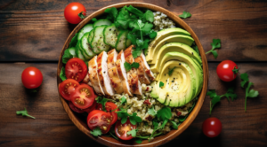 Jitomate, aguacate, pechuga de pollo